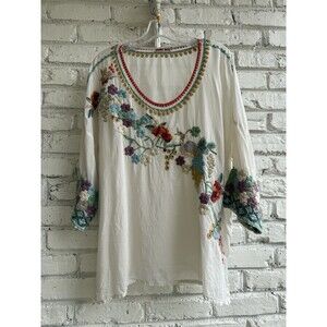 Johnny Was Embroidered 3/4 Sleeve Shirt XL